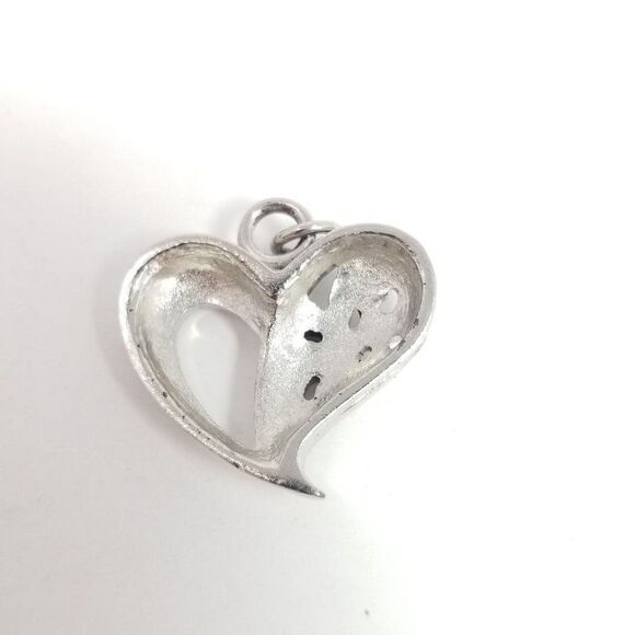 Vintage Heart Pendant Charm, Scroll Open Work Design, Silver Tone, Estate - Picture 3 of 6